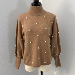 Cashmere Charter Club Luxury Camel Tan Yarn with White Balls - Size M